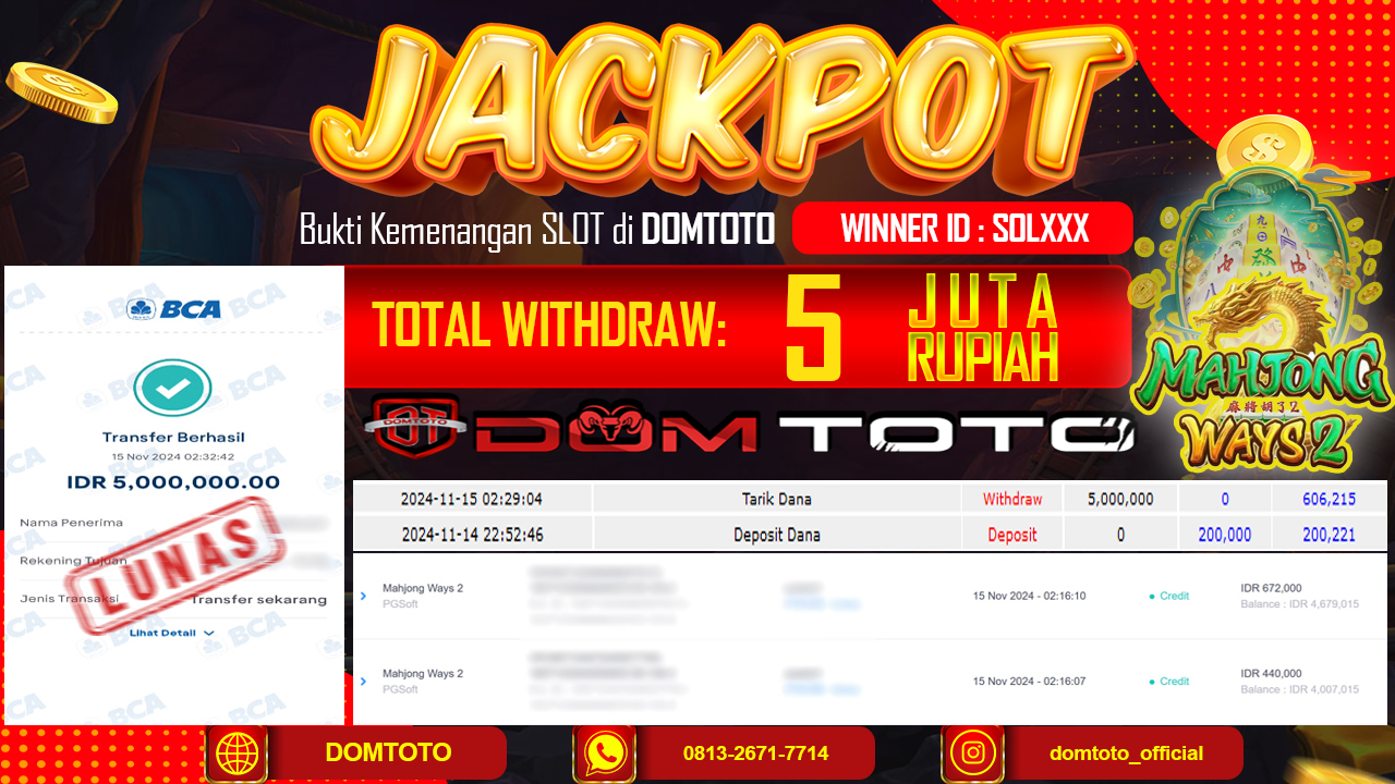 JACKPOT SLOT MAHJONG WAYS 2 15 NOVEMBER 2024